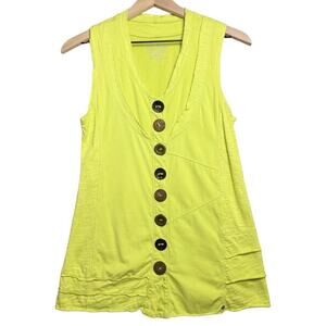 Neon Buddha Sleeveless Tank Top Green Button Down Cotton Blend Size XS